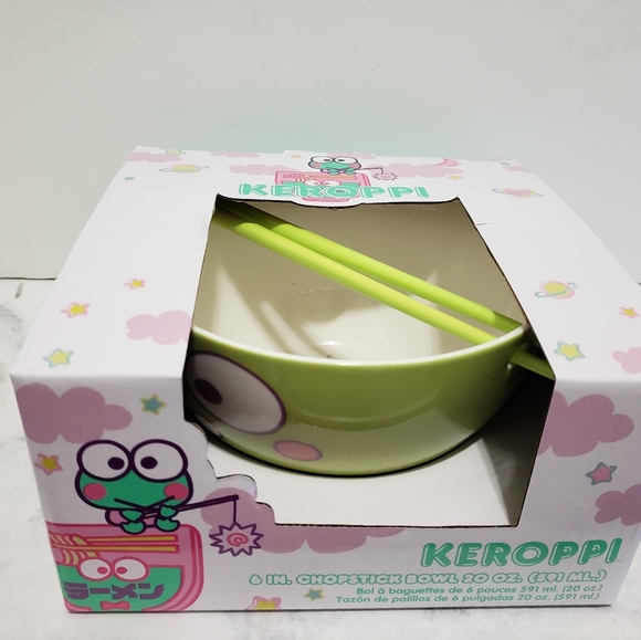 NEW Sanrio Keroppi green 6" ceramic bowl with chopstick 20 oz bowl - Picture 7 of 7